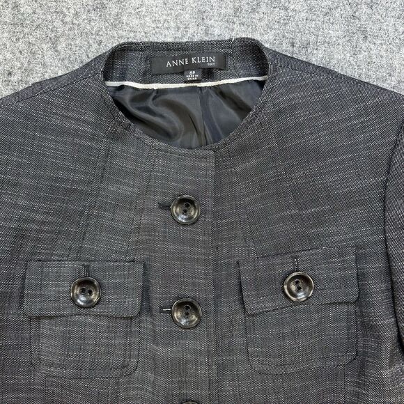 Anne Klein Skirt Suit Women 8P Petite Black White Belt Career Office Corp - Picture 3 of 11